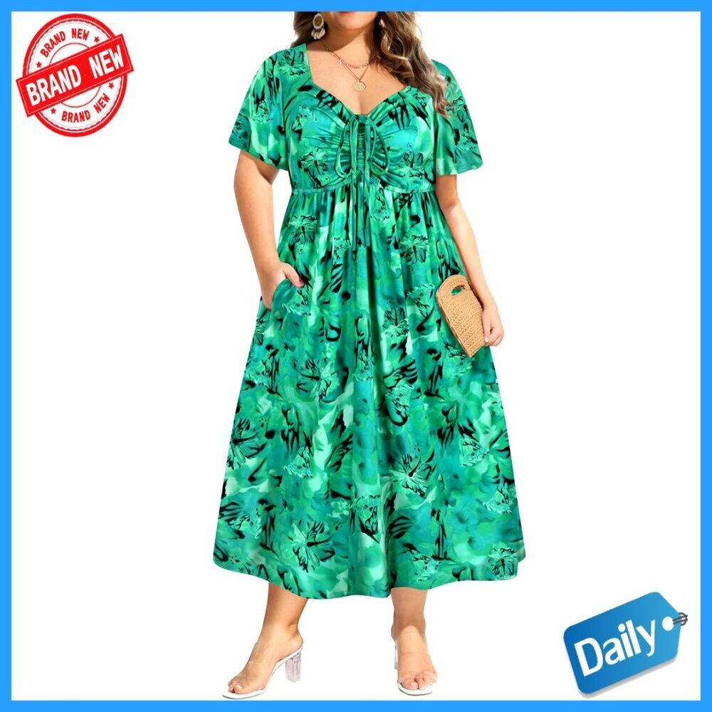 Plus Size Maxi Dress Empire Waist Floral Boho Summer Casual